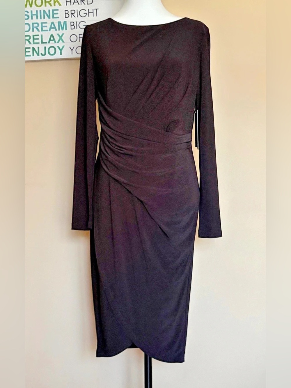 Donna Karan New York Ruched Midi Dress in Black Size 10 NWT